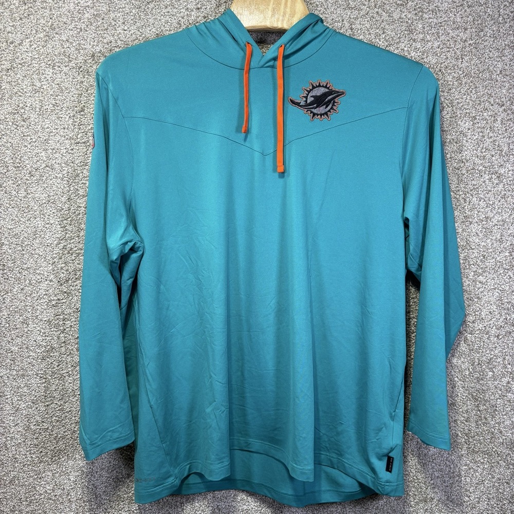Miami Dolphins Hooded Shirt Mens 3XL Green NFL Football Nike Dri Fit On Field